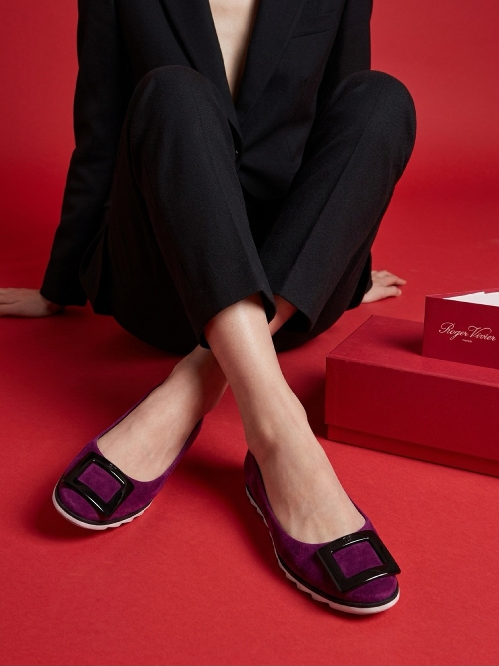 Roger Vivier Purple Velvet Flats with Patent Buckles